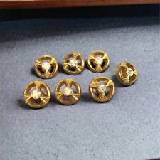 Seven (7) Matching Vintage Plastic Goldtone Rhinestone Center Buttons picture