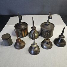Set of 7 Antique Industrial Mini Thumb Pump Machinists Oiler Oil Cans 2-5
