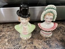 Antique Victorian Vintage Porcelain Bust Figurine Salt and Pepper Shakers Japan picture