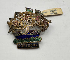 Vintage Tall Ship Pin Souvenir of Portugal Copper & Enamel picture