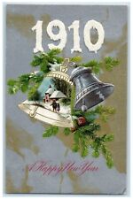 1910 New Year Pinecone Ringing Bells Winsch Bank Embossed Antique Postcard picture
