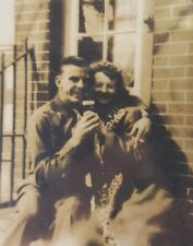 Vintage Photo WWII Soldier Beer & Woman Philadelphia Row House 1940s picture