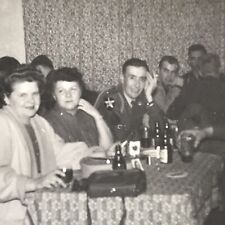 Old Original Photo BW Military Husband Wife Drinking Club Old Photograph picture