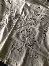 Antique French White Fine Lawn Cotton Hand Cutwork Embroidery Lace Tablecloth picture