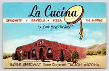 c1950s~Tucson Arizona AZ~La Cucina Italian Restaurant~Pizza~Vintage VTG Postcard picture