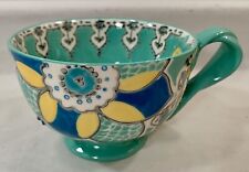 Retired Anthropologie ELKA Footed Tea Cup: Bohemian • Teal-Yellow-Blue Floral picture