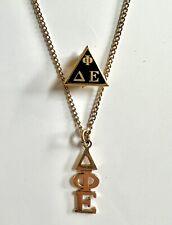 Antique 60s Delta Phi Epsilon New Member Pin And 12K 1/20 Gold Necklace & Charm picture