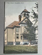 Hand Colored Postcard Broadalbin NY - Public School with Children on Steps picture