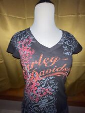 Harley Davidson Women's Short Sleeve T-Shirt Black V-Neck Size Small picture