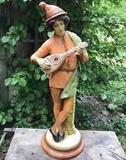 LARGE 36” Vtg MCM Lute Player Musician Minstrel Statue Pottery Garden Ornament picture