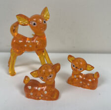 Vintage Christmas Orange Lucite Deer Bambi Family Of 3 Doe and Her Fawns picture