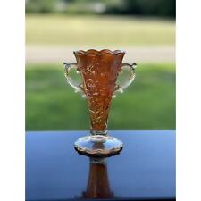 Antique Dugan Mary Ann 6-1/4” Marigold Glass Handled Footed (c 1915) Vase picture