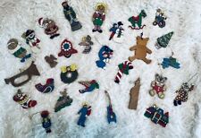 29 Vintage Flat Wooden Hand Painted Double Sided Christmas Ornaments picture