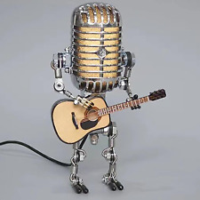 Vintage Microphone Guitar Robot Lamp with Dimmer , Cool Cute Retro Metal Mini Si picture