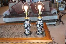 Oriental JCP Black Porcelain Medallion Matching Set Of 2 Vintage Table Lamps picture
