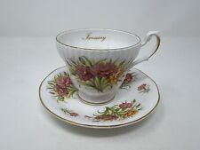 VTG Royal Dover England Fine Bone China January Floral Teacup & Saucer Set picture