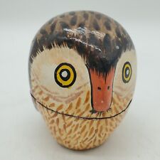 Vintage Baby Owl Papermache Trinket Box Handpainted  picture