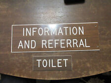 TWO 2 Vintage Plastic SignS Information And Referral Black & Toilet 4x 12