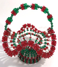 Vintage Christmas Holiday Basket Safety Pins and Plastic Beads Kitschy Hand Made picture