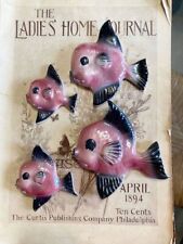Vintage MCM Ceramicraft California Pink & Black Fish Wall Decor Set of 4 picture