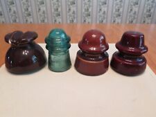 Vintage  Lot of 4 Insulators- 1 Glass Hemmingray No. 9 & 3 Brown Ceramic picture