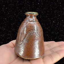 Vintage Pottery Vase Brown Glaze Etched Pottery Bud Vase Hand Made Stoneware 3