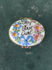 LIMOGES France Peint Main Eximious MY FIRST CURL Trinket Box Hand Painted 1.5