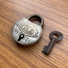 1940's OLD OR ANTIQUE BRASS PADLOCK OR LOCK WITH KEY, NICE CARVING picture