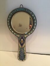 Antique MICRO MOSAIC Italy High Relief FLORAL Hand Mirror 10” Beautiful picture