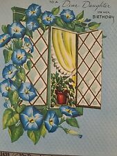 1950s Vtg GLITTER Peek Window w MORNING GLORIES To DAUGHTER on Her BIRTHDAY CARD picture