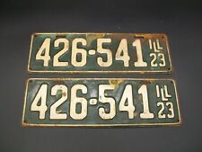 Pair Vintage 1923 Illinois License Plate Antique Tag Man Cave Hot Rod Expired picture