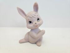Vintage Kitschy Pink Porcelain Bisque Big Eyed Bunny Rabbit Figurine 60's Kelvin picture
