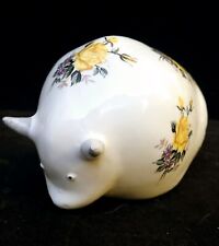 Napcoware Bull Piggy Bank Horns Yellow Roses Violets Ceramic Coin 3x5