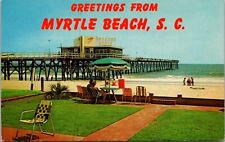 Postcard Myrtle Beach SC Greetings Fishing Pier Sea Food House Restaurant 1960's picture