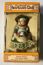 Vintage Jasco Lil Chimers Porcelain Girl with Cat Bell Ornament New in Box picture