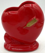 Vintage 5 3/4” Ceramic Heart Valentines Day Planter Red Gold-Colored Arrow Love picture