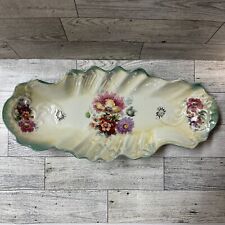 THE WELLSVILLE CHINA CO Scalloped Luster Floral Serving Dish 13x6” Vintage USA picture