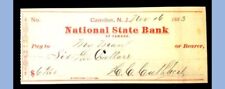 1883 antique NATIONAL STATE BANK CHECK camden nj MAN,CUTHBERT ~$6.00 picture