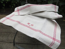 Long Towel Handwoven Structured  Linen Red Stripes Monogram  RO Antique German picture