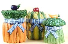 FITZ & FLOYD Vegetable Bouquet, Set/3 Canisters, Carrots/Broccoli/Corn, Embossed picture