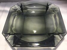 VINTAGE SMOKED GRAY GLASS LARGE CIGAR ASHTRAY 8” SQUARE MAD MEN MANCAVE MCM picture