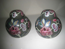 Vtg Pair Chinese Porcelain Lidded Ginger Jar Hand Painted Macau, Neiman Marcus picture