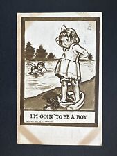Postcard I'M GOIN' TO BE A BOY, Kids Swimming in Lake Humor c1907 Era R91 picture