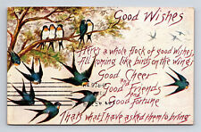 1909 Good Wishes Swallow Birds Poem Rochester NY Postcard picture