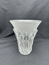 Vintage Lalique France Frosted & Clear Feuilles Art Glass Vase, 7 1/4