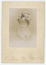 Antique Circa 1880s Cabinet Card Beautiful Woman Wearing Flower Hat York, PA picture