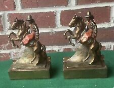 Pompeian Bronze western Cowboy Horse bookends, C. 1920s, bronze clad, very rare picture
