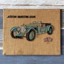 Vintage Aston Martin 1934 Nail String Wall Art 1970s 20x16” Burlap Classic Car picture