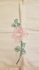 Two Vintage Standard Embroidered Pillowcases, Pink Roses, Cotton, Good Condition picture