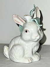 SWEET Vintage HAND PAINTED Porcelain BUNNY WITH FLOWERS ON HEAD Lladro Like picture